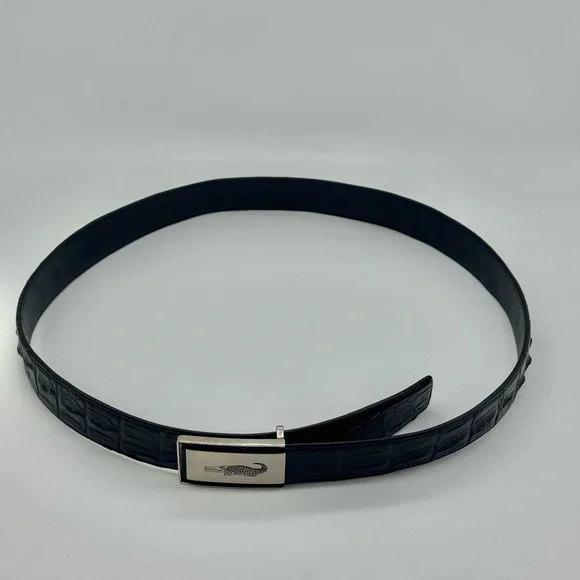 Men’s Size 40 Genuine Black Hornback Crocodile Leather Belt Silver Tone Buckle - Picture 2 of 6